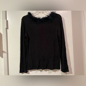 Western Connection - feather trim long sleeve top